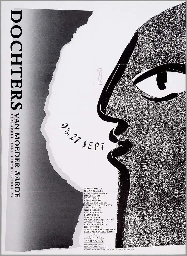 Affiche met silhouet van een gezicht en tekst Dochters van moeder aarde 9 t/m 27 september